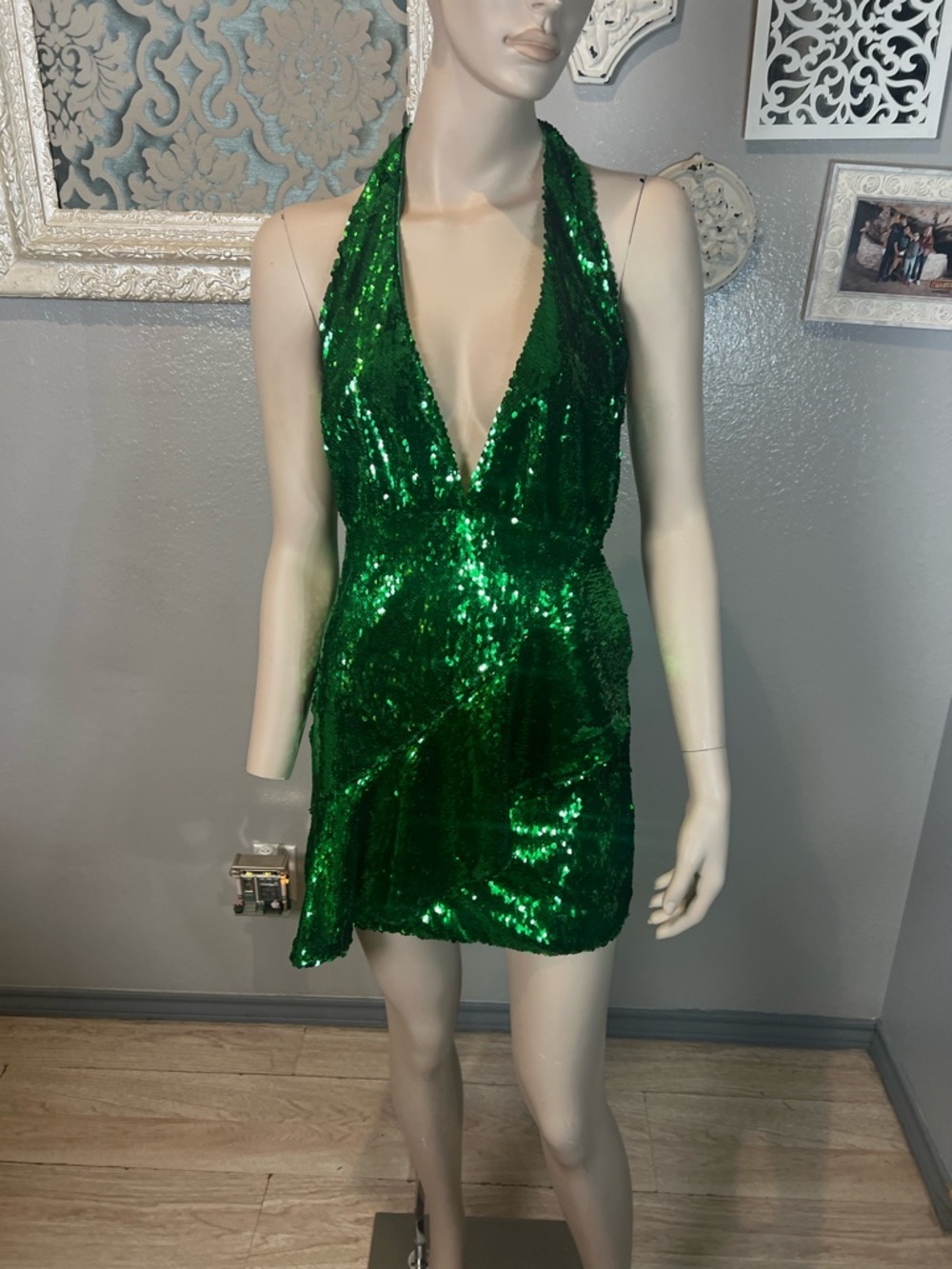 NBD Green Sequin Halter Dress - Picture 8 of 14